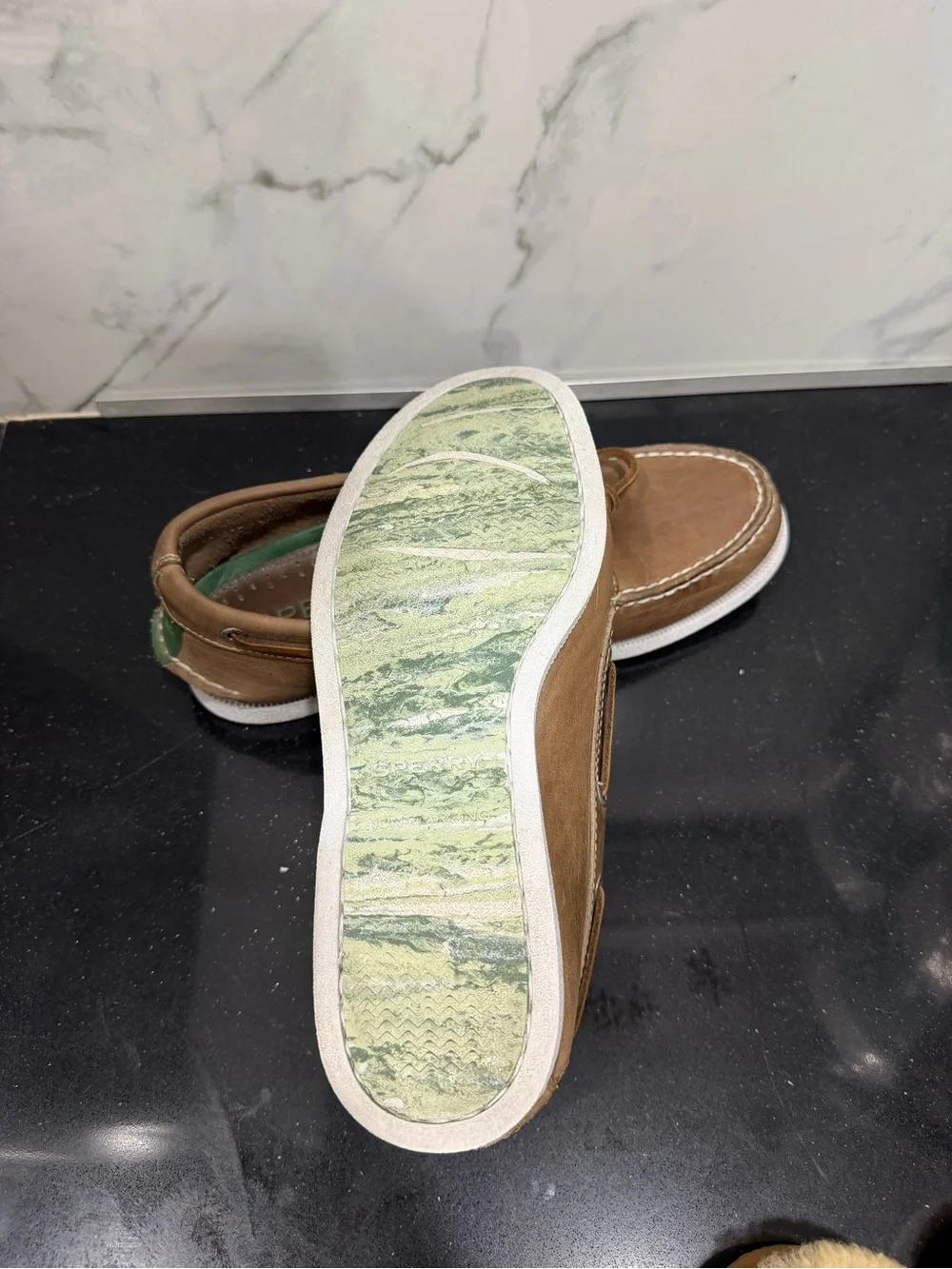 Sperry Brown Leather Moc Toe Boat Shoes with White Soles